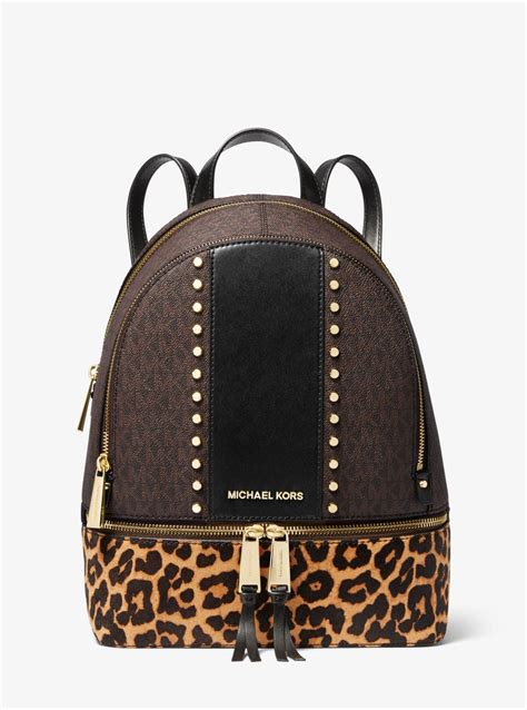 Rhea Medium Studded Logo and Leopard Calf Hair Backpack